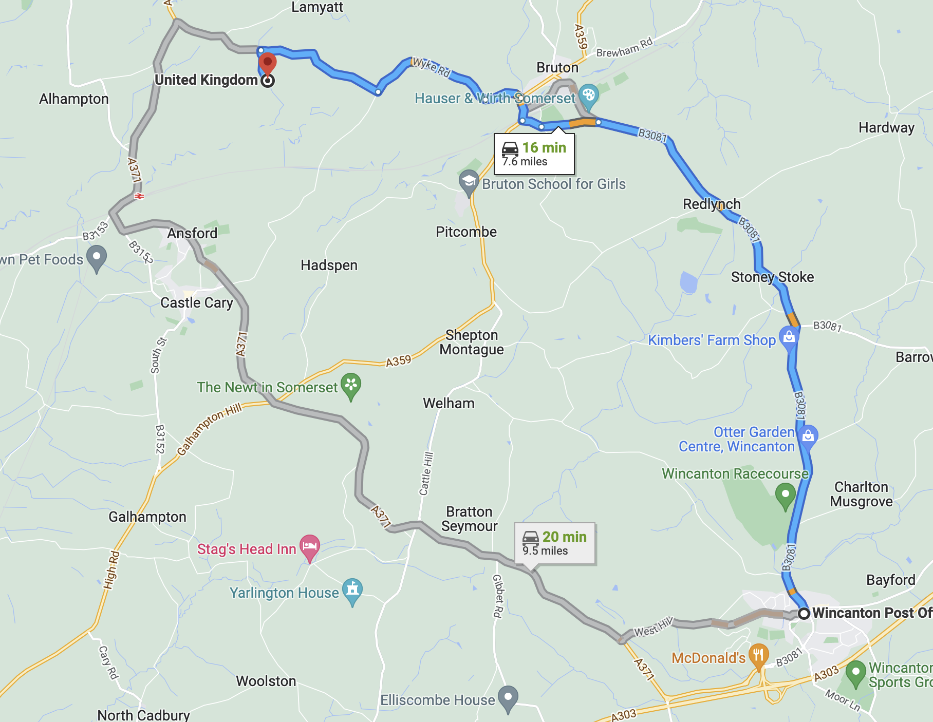 map showing location of Wyke Farms Biogas visitor centre